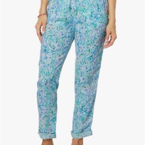 Lilly Pulitzer Pants - Lilly Pulitzer NWT Taron Linen Blue and Green Floral Print Pants